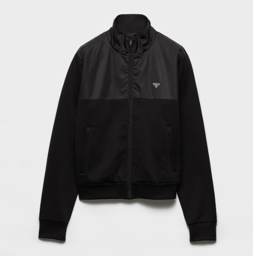 Cotton fleece zipper jacket with Re-Nylon details